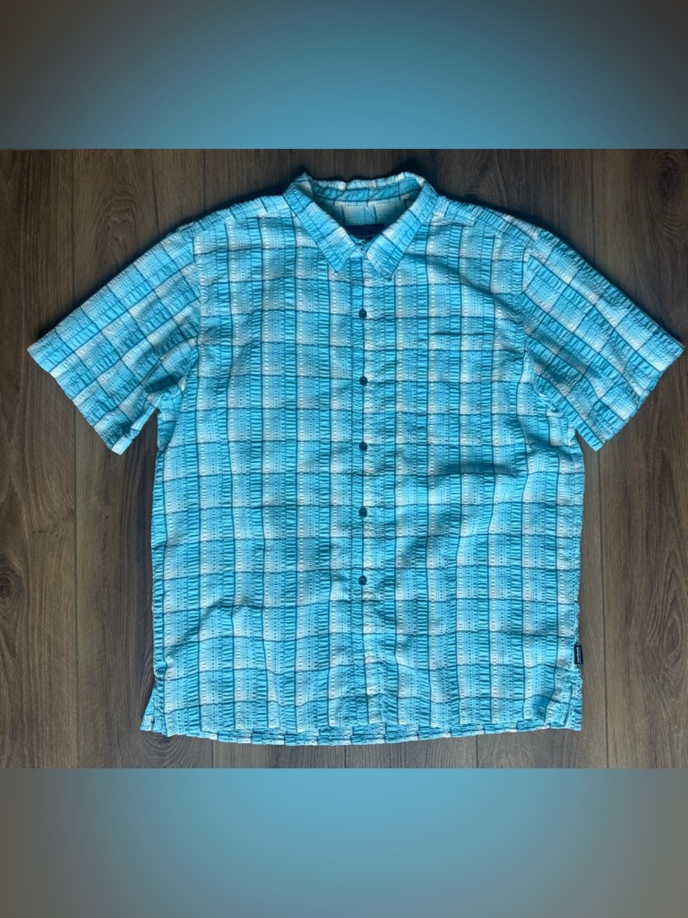 Patagonia Mens Plaid Short Sleeve Button Up Shirt XL Blue Outdoor‎ Puckerware